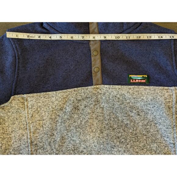 *READ* L.L. Bean Sweater Fleece Quarter Snap Pullover Navy Gray No Size Tag - Picture 6 of 8